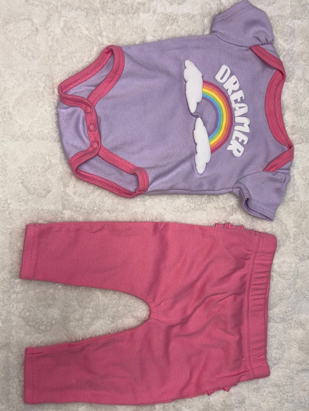 Lavender 'Dreamer' Rainbow Bodysuit with Pink Leggings